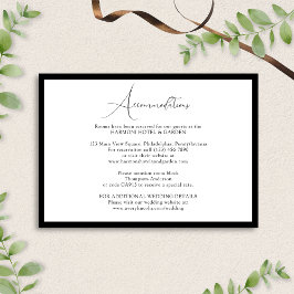 Tarjeta De Recepción Alojamiento de boda con guión clásico en blanco y 