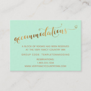 Tarjeta De Recepción Alojamiento de boda con guión de corazones de oro