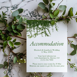 Tarjeta De Recepción Alojamiento de boda con hiedra colgante verde