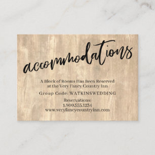 Tarjeta De Recepción Alojamiento de Boda con Madera Rústica y Letra Inf