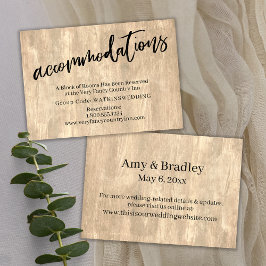 Tarjeta De Recepción Alojamiento de Boda con Madera Rústica y Letra Inf