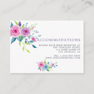 Tarjeta De Recepción Alojamiento de boda de acuarela violeta ultra