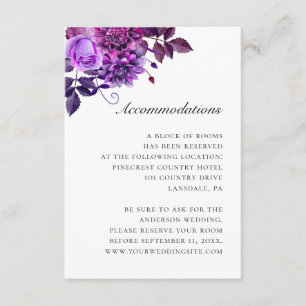 Tarjeta De Recepción Alojamiento de boda de color morado con flores