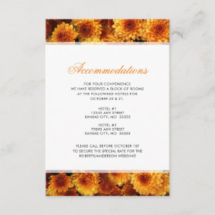 Tarjeta De Recepción Alojamiento de boda de Crisantemos Naranjas