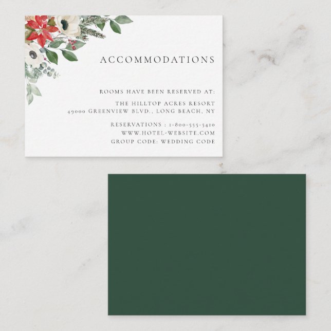 Tarjeta De Recepción Alojamiento de Boda de flores botánicas de inviern (Anverso / Reverso)