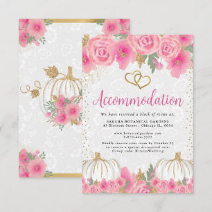 Tarjeta De Recepción Alojamiento de boda de flores rosadas y calabazas