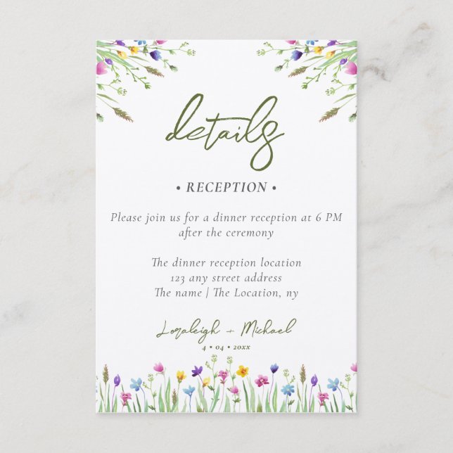 Tarjeta De Recepción alojamiento de Boda de flores silvestres boho Códi (Anverso)