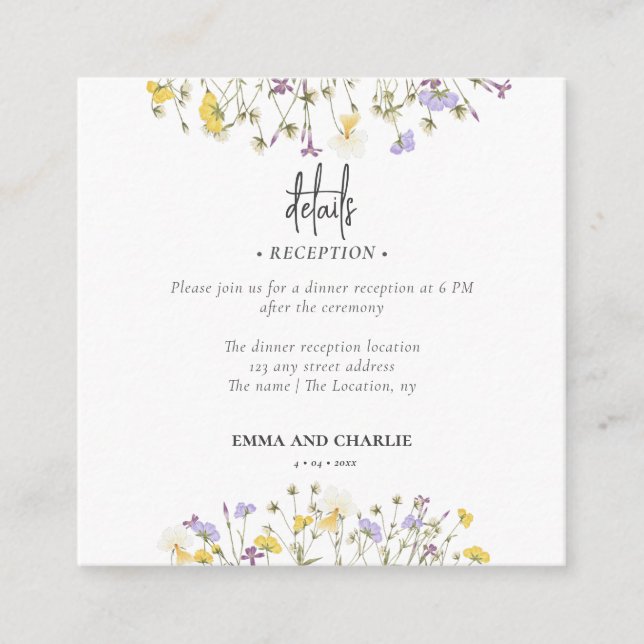 Tarjeta De Recepción alojamiento de Boda de flores silvestres boho Códi (Anverso)