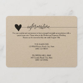 Tarjeta De Recepción Alojamiento de Boda de Kraft rústico, caligrafía c