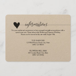 Tarjeta De Recepción Alojamiento de Boda de Kraft rústico, caligrafía c