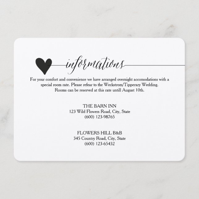 Tarjeta De Recepción Alojamiento de Boda de Kraft rústico, caligrafía c (Anverso)