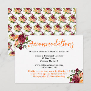 Tarjeta De Recepción Alojamiento de boda de otoño de Borgoña y naranja