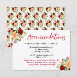 Tarjeta De Recepción Alojamiento de Boda de Rosas Florales Románticas