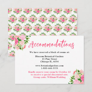 Tarjeta De Recepción Alojamiento de Boda de Rosas Rosadas Florales