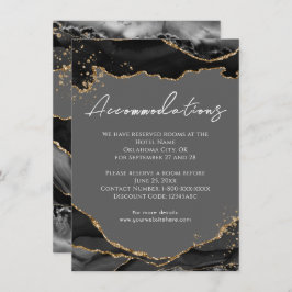 Tarjeta De Recepción Alojamiento de boda en ágata con brillo dorado neg