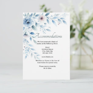 Tarjeta De Recepción Alojamiento de Boda Floral Azul Elegante