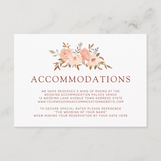 Tarjeta De Recepción Alojamiento de Boda Floral de Acuarela de Otoño (Anverso)