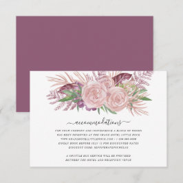 Tarjeta De Recepción Alojamiento de Boda floral de color rosa de Rubor
