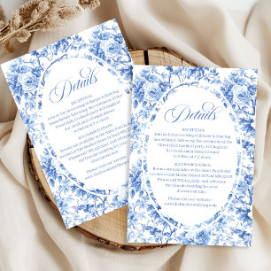 Tarjeta De Recepción Alojamiento de boda floral de toile azul real