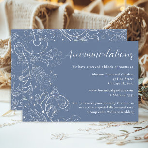 Tarjeta De Recepción Alojamiento de boda floral elegante azul polvorien