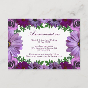 Tarjeta De Recepción Alojamiento de boda floral púrpura real