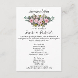 Tarjeta De Recepción Alojamiento de Boda Floral Rosado