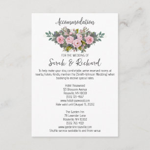 Tarjeta De Recepción Alojamiento de Boda Floral Rosado