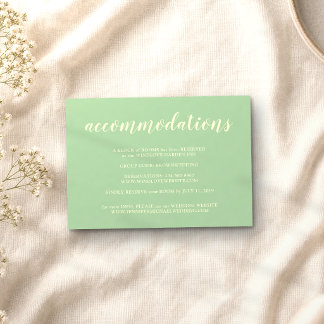 Tarjeta De Recepción Alojamiento de Boda Formal Simple Pistacho