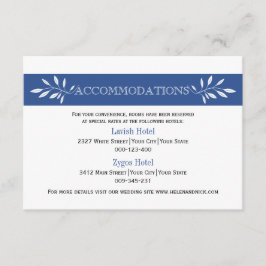Tarjeta De Recepción Alojamiento de boda moderno azul añil y blanco