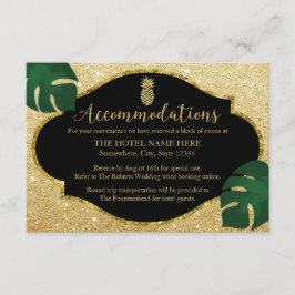Tarjeta De Recepción Alojamiento de Boda Moderno Gold Pineapple Beach