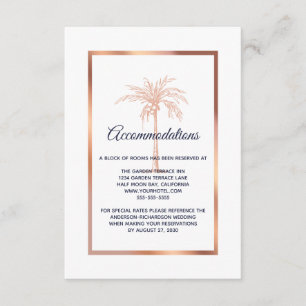 Tarjeta De Recepción Alojamiento de Boda Rosa de Oro Palm Tree
