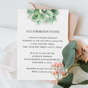 Tarjeta De Recepción Alojamiento de boda suculento floral acuático