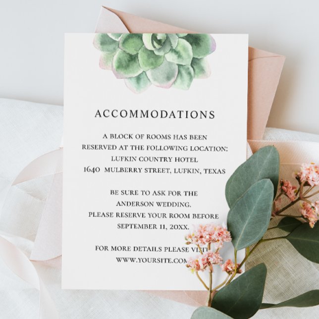 Tarjeta De Recepción Alojamiento de boda suculento floral acuático (Subido por el creador)