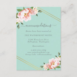 Tarjeta De Recepción Alojamiento de Boda Verde de la Casa de Oro Floral