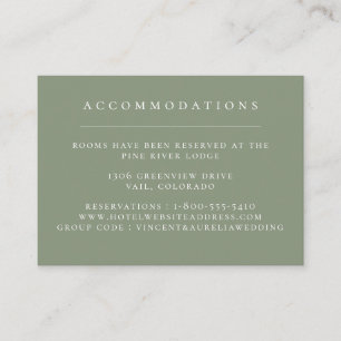 Tarjeta De Recepción Alojamiento de Boda verde Sage de color sólido