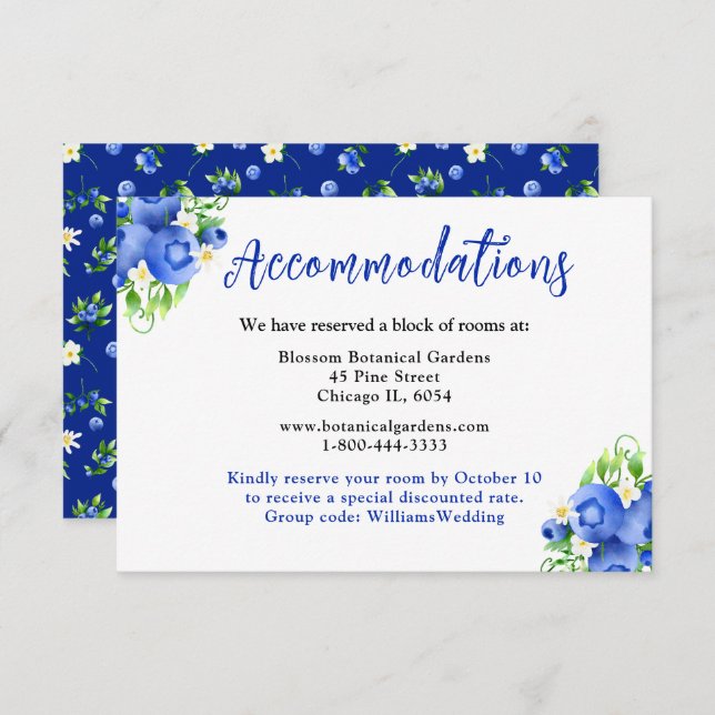 Tarjeta De Recepción Alojamiento de Bodas de arándanos y oligarcas (Anverso / Reverso)