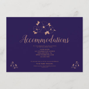 Tarjeta De Recepción Alojamiento de bodas de cobre y azul floral