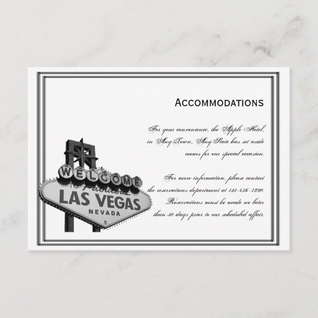 Tarjeta De Recepción Alojamiento de Bodas de Destino de Las Vegas (Anverso)