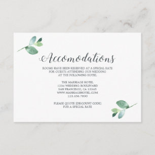 Tarjeta De Recepción Alojamiento de Bodas de follaje de Eucalyptus