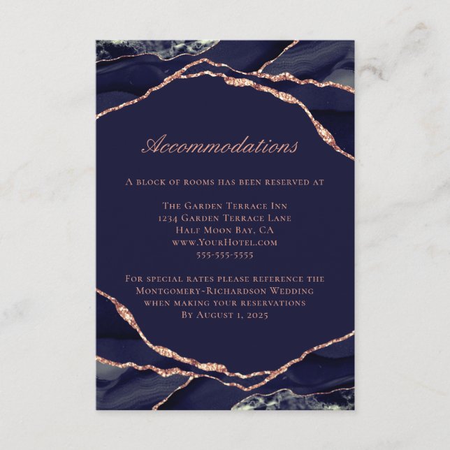 Tarjeta De Recepción Alojamiento de Bodas de la Marina de Relieve metal (Anverso)