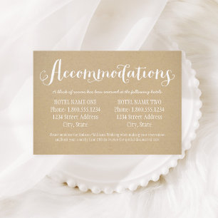 Tarjeta De Recepción Alojamiento de Bodas en escritura blanca rustica