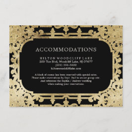 Tarjeta De Recepción Alojamiento de bodas negro y dorado elegante