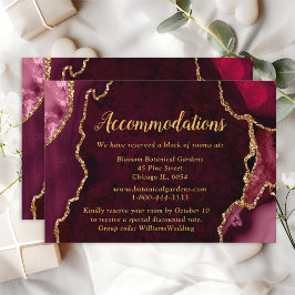 Tarjeta De Recepción Alojamiento de Bodas Red and Gold Agate