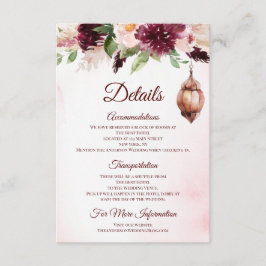 Tarjeta De Recepción Alojamiento de Burgundy Boho Watercolor Floral