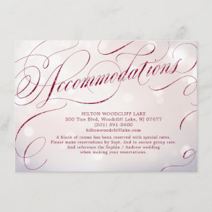 Tarjeta De Recepción Alojamiento de caligrafía vintage de Glam burgundy