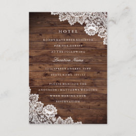 Tarjeta De Recepción Alojamiento de Hotel de Madera Rústica con Encaje