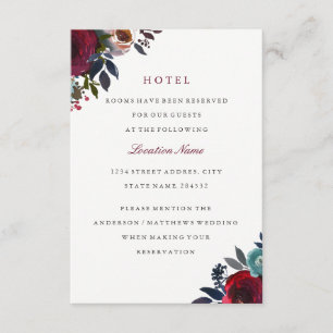 Tarjeta De Recepción Alojamiento de Hotel para Boda con Floral Rojo Bor