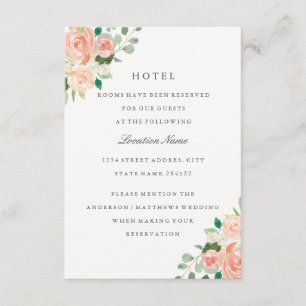 Tarjeta De Recepción Alojamiento de Hotel para Boda Floral Rosa Melocot