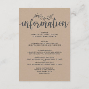 Tarjeta De Recepción Alojamiento de información sobre bodas botánicos r