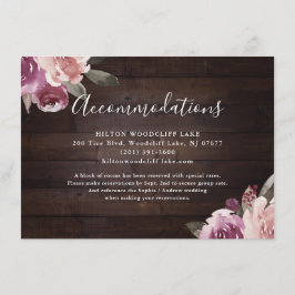 Tarjeta De Recepción Alojamiento de madera rústica mauve con flores